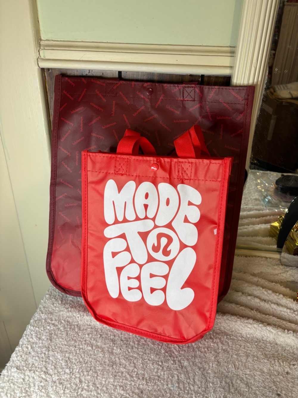 Set of 2-1Lululemon Red 'Made To Feel'S & 1 Large Reusable Tote NWT